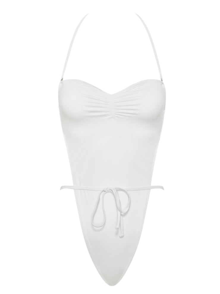 Bardot Strapless One Piece Swimsuit - White - High End Bathing Suit | Monica Hansen Beachwear