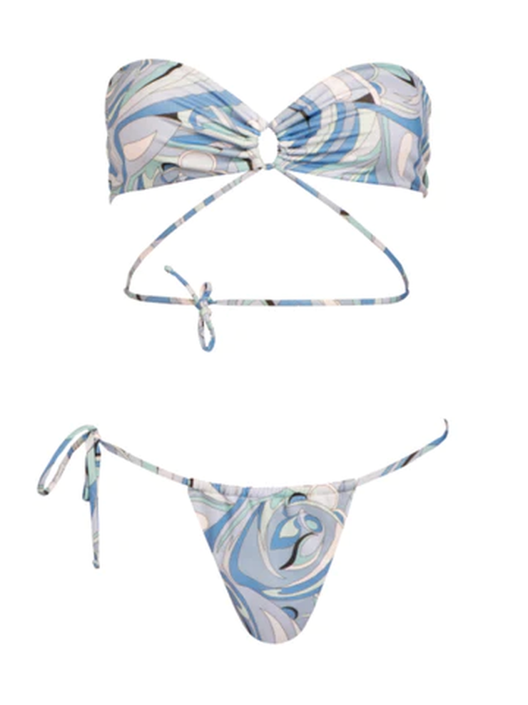 Vintage Chic Blue Abstract String Bikini Bottom