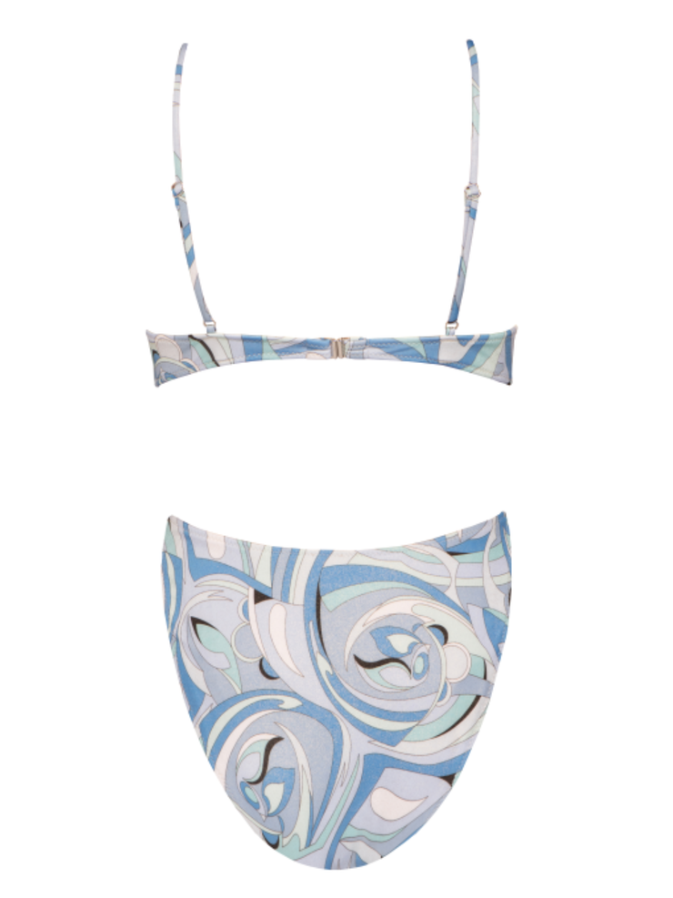 Vintage Chic Blue Abstract Spaghetti Strap One Piece Swimsuit