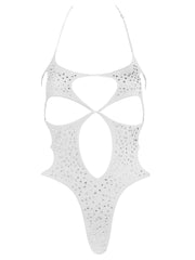 Starlight Cut Out Plain Fabric One Piece with Crystals in front