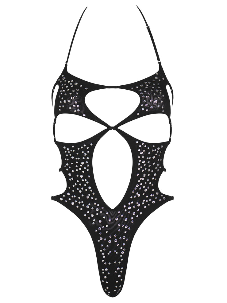 Starlight cut out mesh one piece with crystals in front