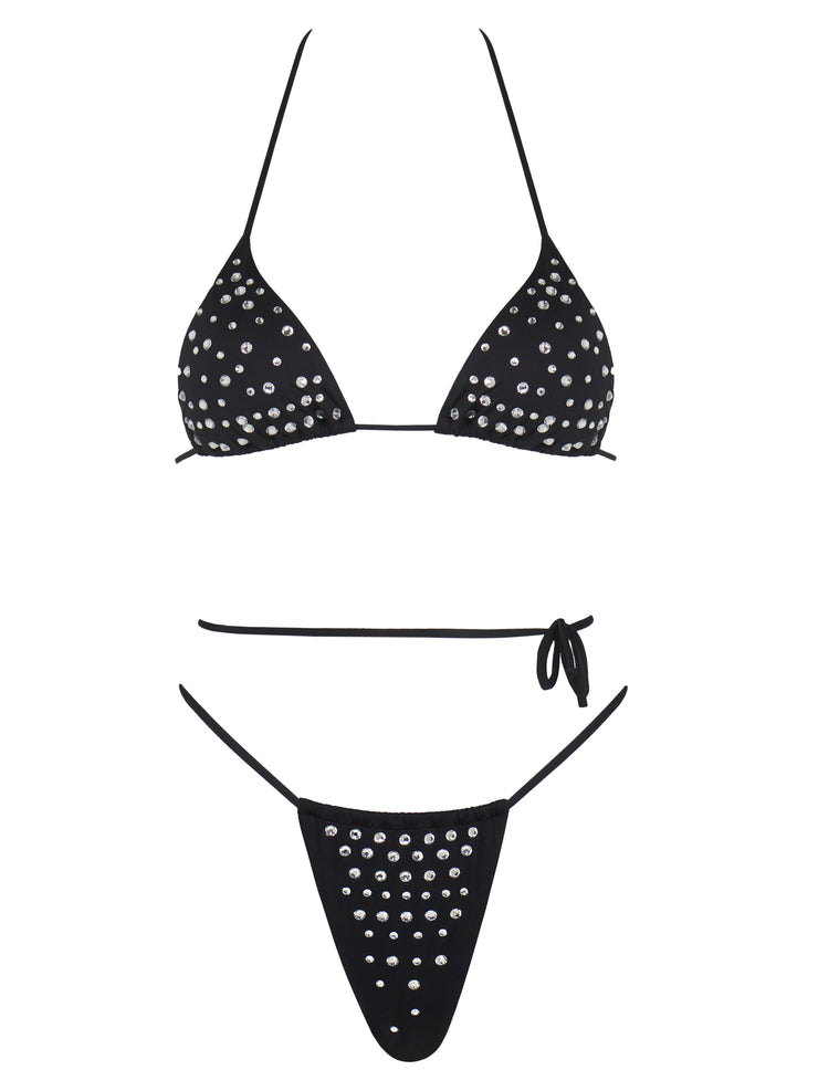 Bikini Triangle Padded Slip Sequins Flakes Size XS Color Black