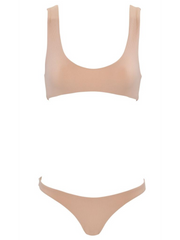 That Sporty Vibe Low Cut Ribbed Swimsuit Sports Bra - NudeRibbed - Designer Two-piece Tops | Monica Hansen Beachwear