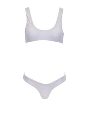That Sporty Vibe Low Cut Ribbed Swimsuit Sports Bra - WhiteRibbed - High Fashion Swimsuit Tops | Monica Hansen Beachwear
