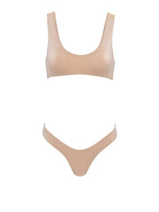 That Sporty Vibe Low Cut Swimsuit Sports Bra - Sand - Designer Two-piece Tops | Monica Hansen Beachwear