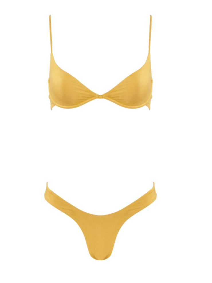 Start Me Up Underwire Suede Bra Swimsuit Top - YellowSuede - Designer Bikini Tops | Monica Hansen Beachwear