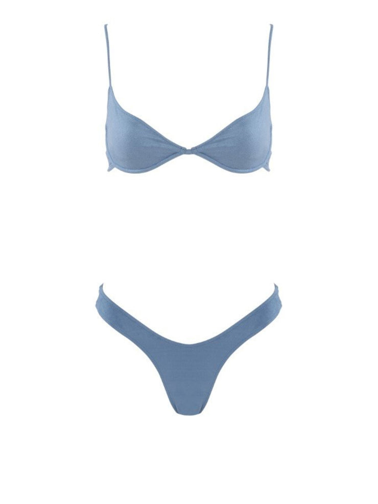 Start Me Up Underwire Suede Bra Swimsuit Top - BlueSuede - Sexy Bathing Suit Tops | Monica Hansen Beachwear