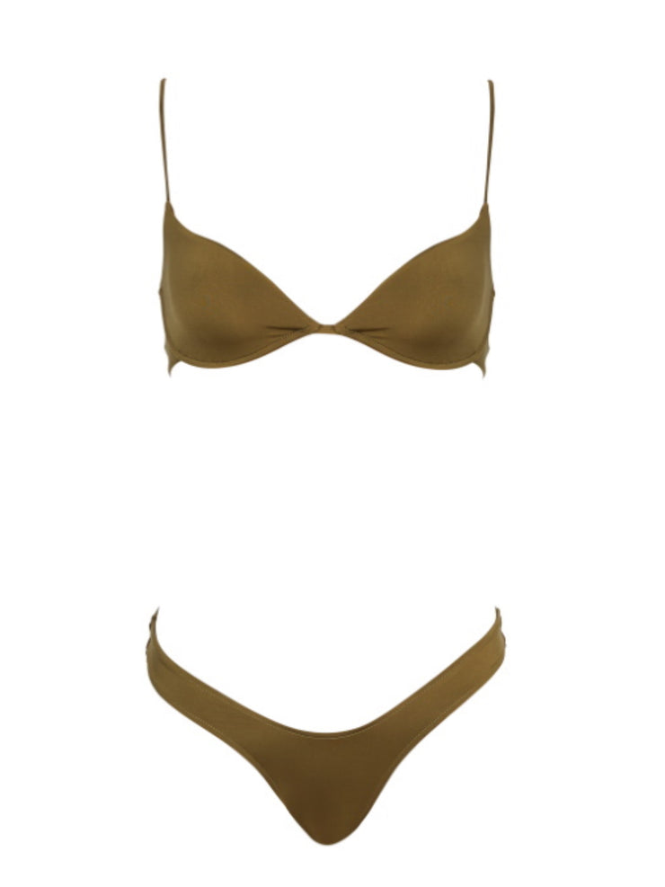 Start Me Up Underwire Demi Bra Bikini Top - SafariGreen - Luxury Bathing Suit Tops | Monica Hansen Beachwear