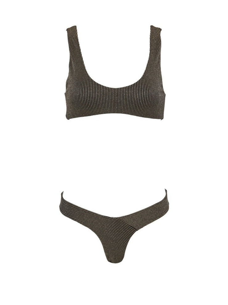 St. Tropez "V" Bikini Bottom - BlackGoldStripe - Sexy Swimsuit Bottoms | Monica Hansen Beachwear
