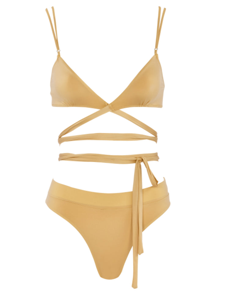 That 90's Vibe Wrap Around Bikini Top - Gold - Sexy Swimsuit Tops | Monica Hansen Beachwear