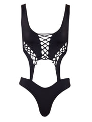 Bohemian Summer Lace Up Monokini Swimsuit - Black - High End Bathing Suit | Monica Hansen Beachwear