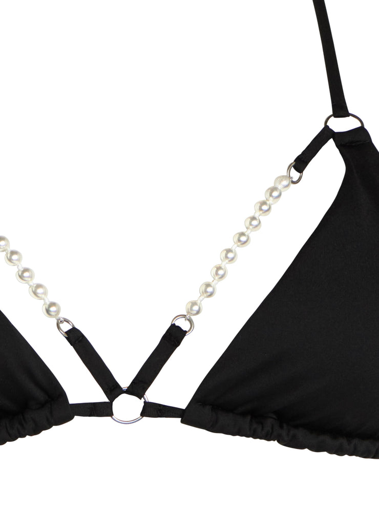 Forever Pearls Smooth Jeweled Front Bikini  Top