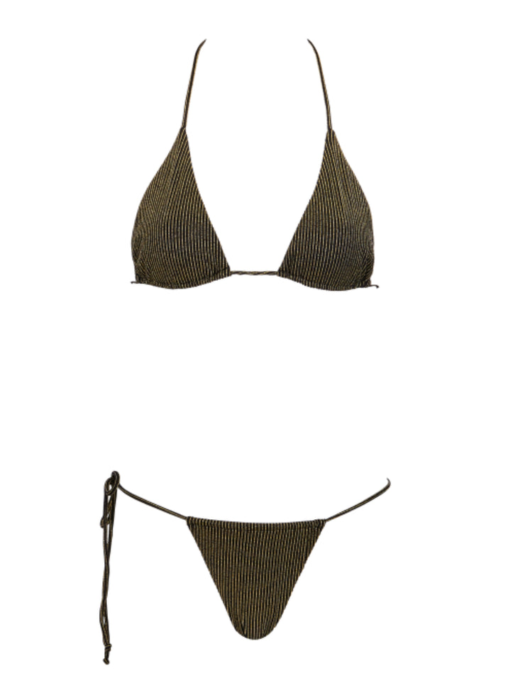 St. Tropez Padded Triangle Bikini Top - BlackGoldStripe - Sexy Swimsuit Tops | Monica Hansen Beachwear