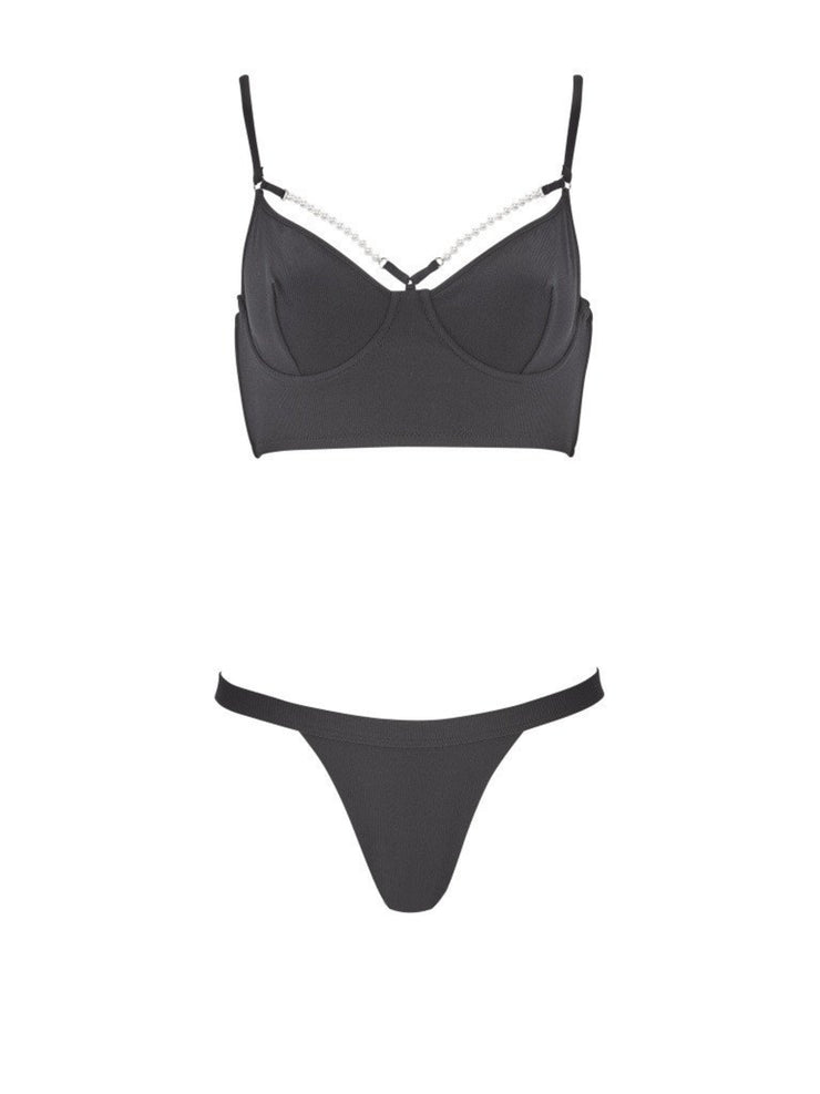 Forever Pearls Ribbed Capri Bikini Bottom - BlackRibbed - Designer Bikini Bottoms | Monica Hansen Beachwear
