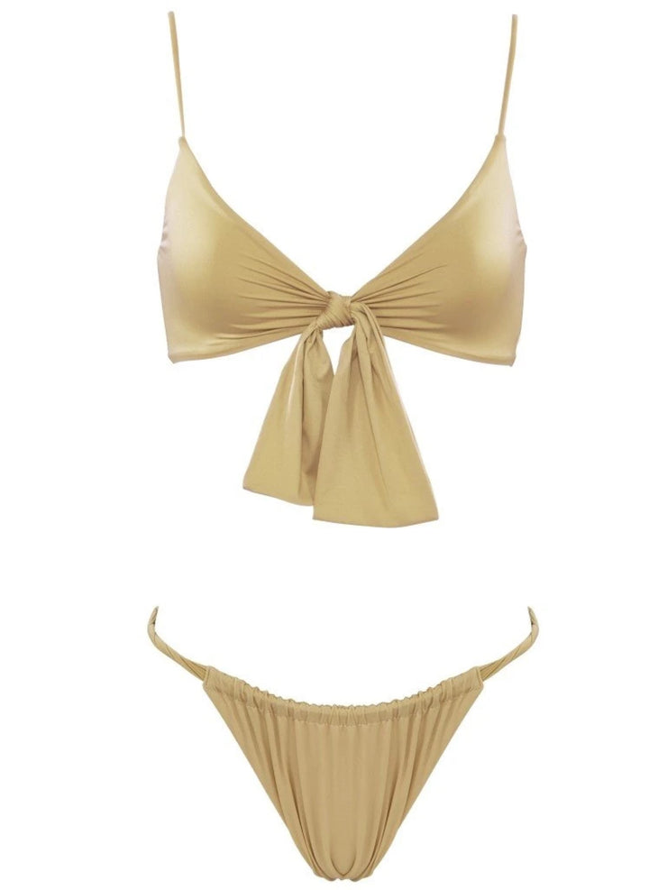 Start Me Up Twisted Side Ribbon Bikini Bottom - Gold - High End Two-piece Bottoms | Monica Hansen Beachwear