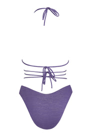 Purple Lurex Bikini Bottom with Thin Criss Cross Straps