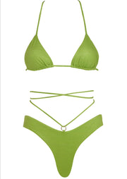 Green Lurex Bikini Bottom with Thin Criss Cross Straps