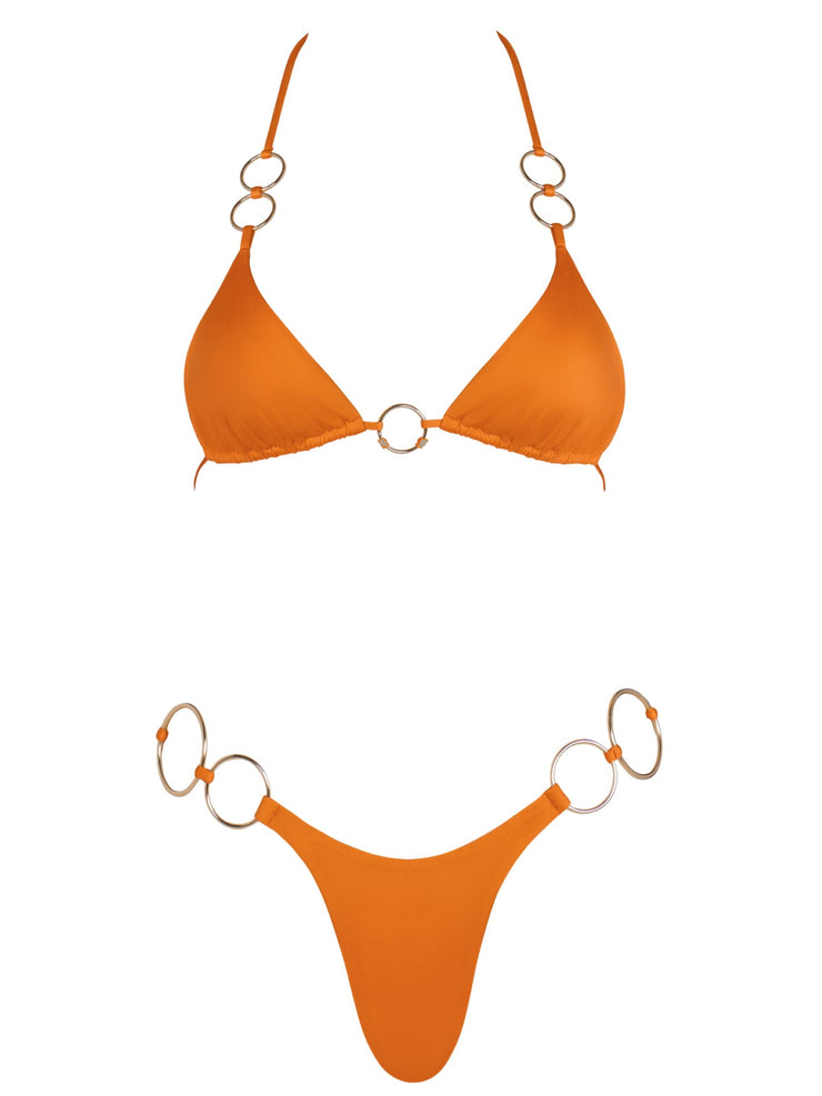 Michael Kors Triangle Ring Bikini Top L & Ring Bikini Bottoms M Sea Coral  Mosaic