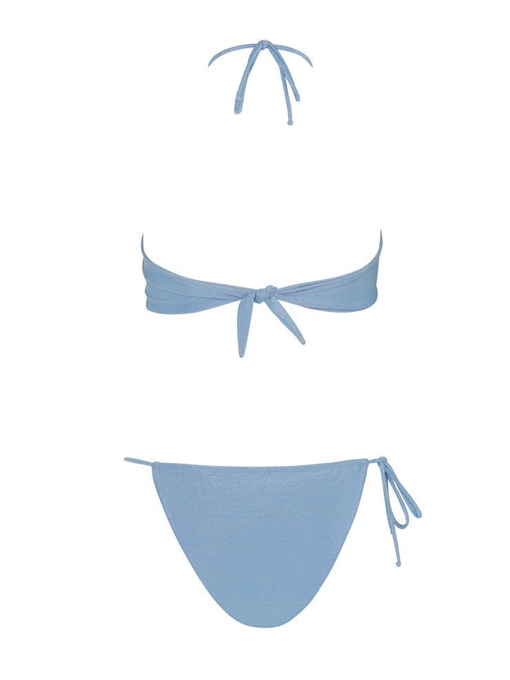 Lurex Halter Bikini Top Blue