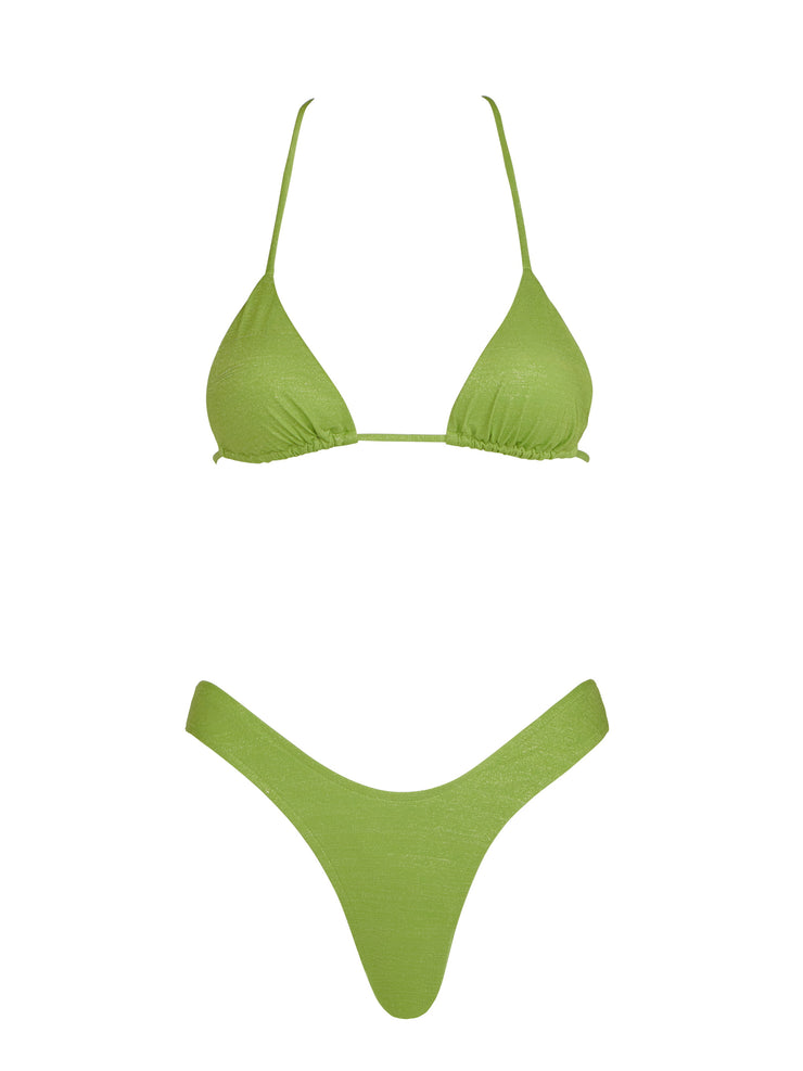 Lurex Padded Triangle Bikini Top Green