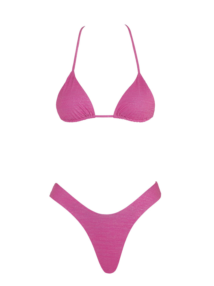 Lurex Padded Triangle Bikini Top Pink