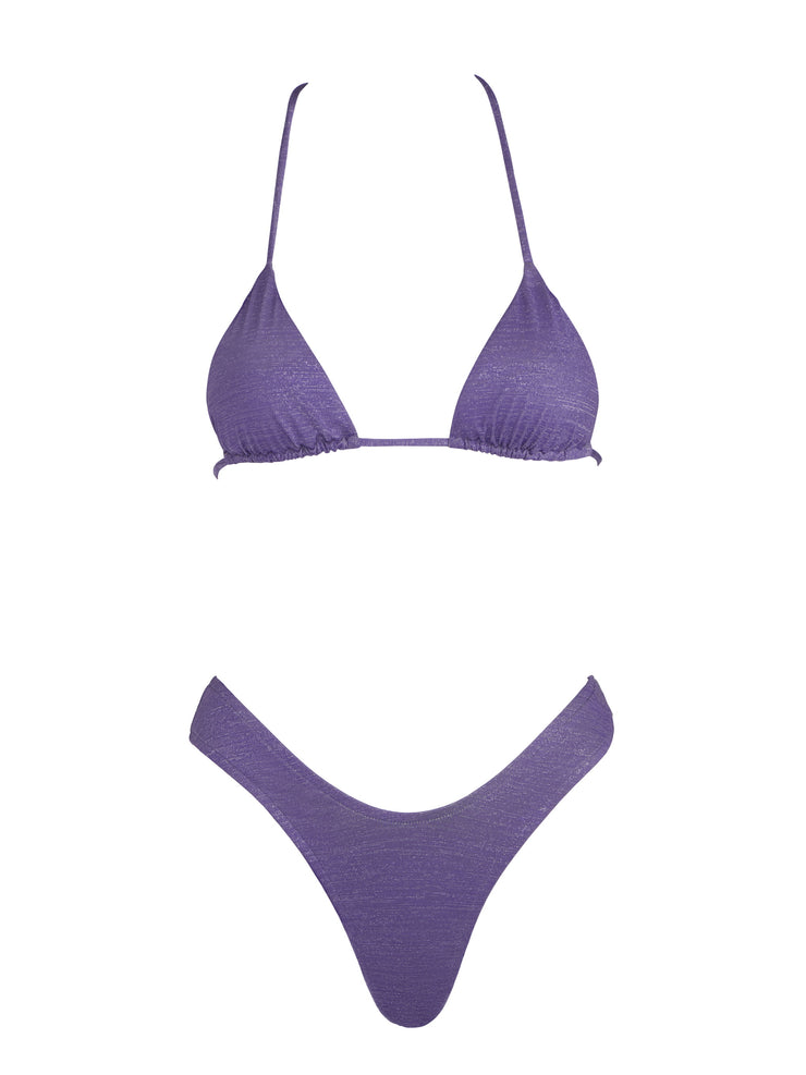 Lurex Padded Triangle Bikini Top Purple