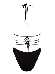 Bond Girl Bikini Bottom with Thin Criss Cross Strings Black
