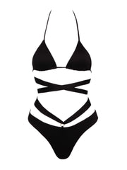 Bond Girl Black Bikini Bottom with Wide Criss Cross Straps