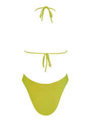 Lurex Padded Triangle Bikini Top Yellow