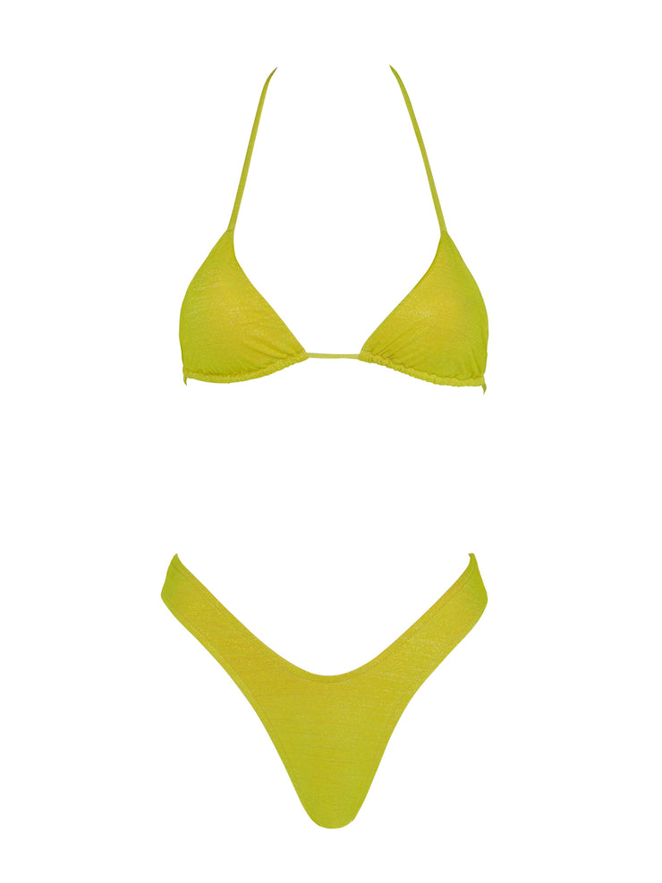 Lurex Padded Triangle Bikini Top Yellow